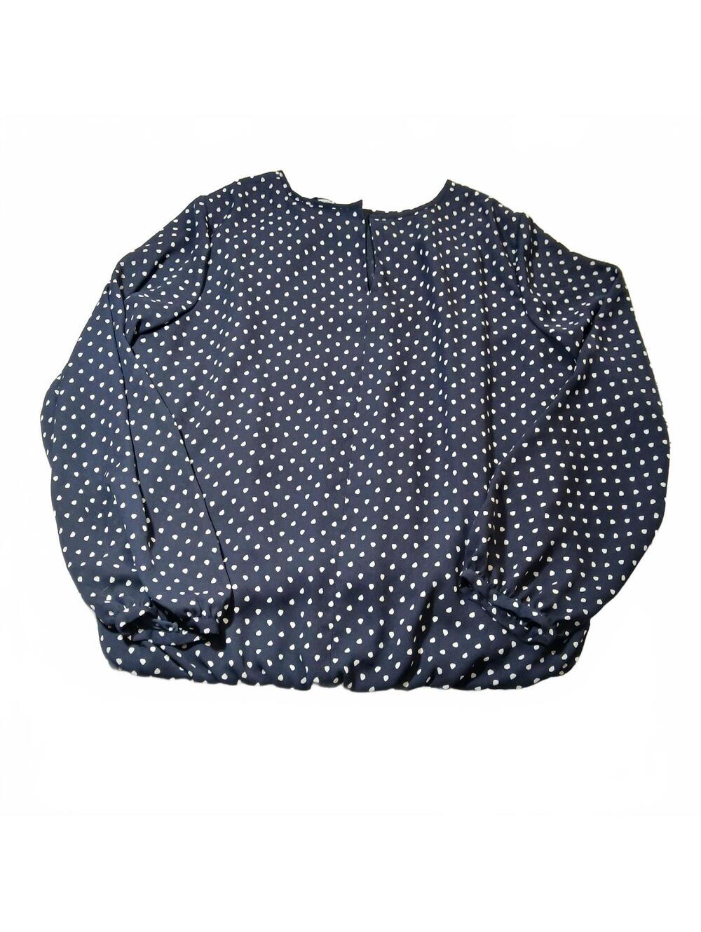 Tommy Hilfiger Polka Dot Blouse Navy White Long Sleeve Bubble Hem Top L Large